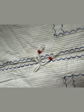 Zara Girls Textured Tie Top White Navy Zigzag Stitch size 14